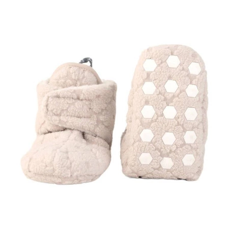 Lodger Polarowe buciki kapcie z antypoślizgową podeszwą jasnobeżowe Fleece Birch 6-12 m