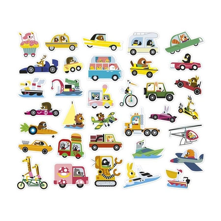 Janod Naklejki wielorazowe na arkuszach 200 szt. Pojazdy 3+