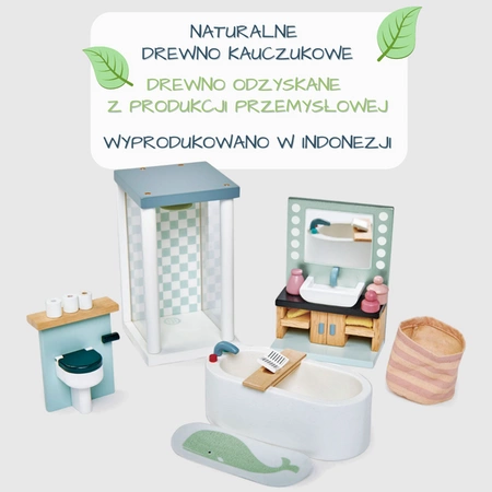 Zestaw drewniane meble do domku dla lalek - łazienka + kuchnia, Tender Leaf Toys