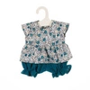 TUNIKA Z BLOOMERSAMI NA LALKĘ 38CM, TURKUSOWE KWIATKI