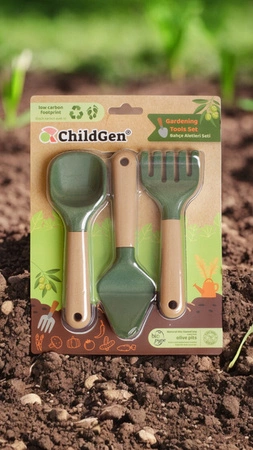 ChildGen, Zestaw zabawkowych narzędzi ogrodowych do ćwiczenia motoryki małej, grabki, szpadel, łopatka, bio plastik