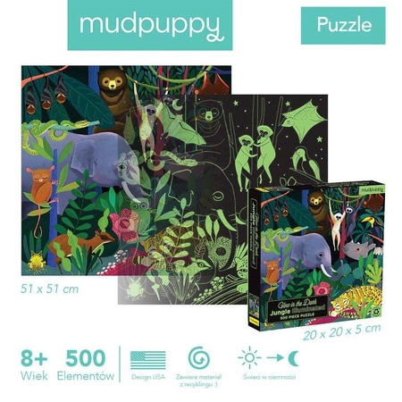 Mudpuppy Puzzle rodzinne świecące w ciemności Dżungla 500 elementów 8+
