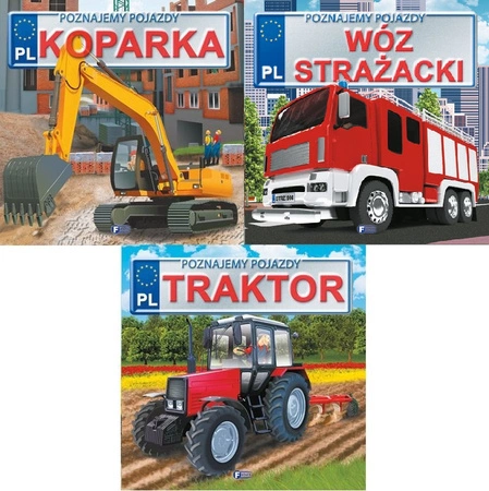 Pakiet Poznajemy pojazdy. Koparka / Wóz strażacki / Traktor