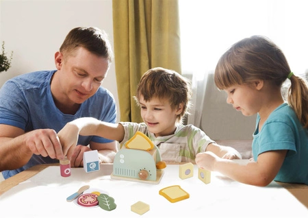 TOOKY TOY Toster Drewniany Pastelowy Zestaw Śniadaniowy