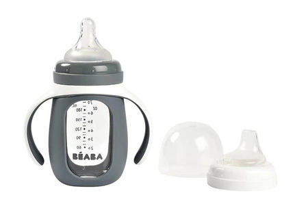 Beaba Szklana butelka treningowa w silikonowej osłonce 2w1 210 ml Mineral grey