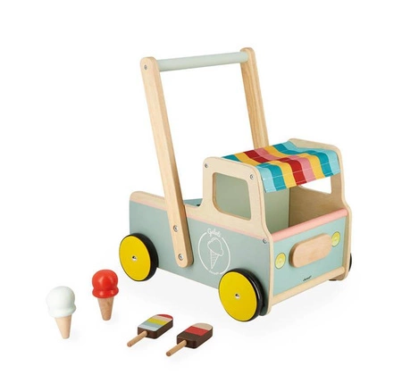 Drewniany pchacz Furgonetka z lodami 12m+, Janod