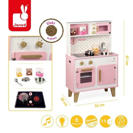 Duża kuchnia drewniana z dźwiękiem i 6 akcesoriami Candy Chic, Janod
