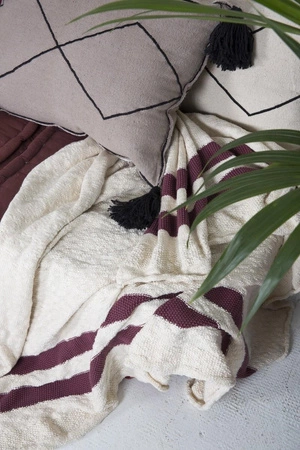 Lorena Canals Koc bawełniany Stripes Natural/Burgundy