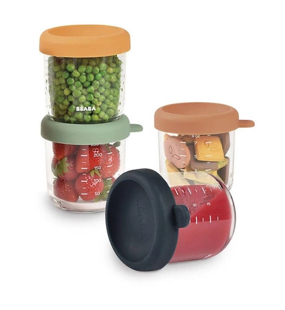 BEABA Zestaw pojemników słoiczków szklanych z zamknięciem 4 x 250 ml Sunrise color mix