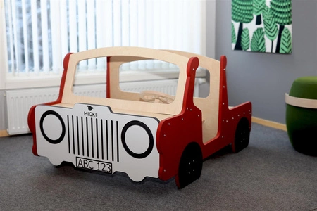Drewniana ciężarówka z platformą czerwona meble dla dzieci zabawka Micki