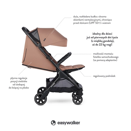 Easywalker Jackey Kompaktowy, samoskładający się wózek spacerowy z torbą transportową Pecan Brown