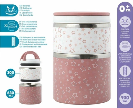 Termos obiadowy dwuczęściowy 930 ml, różowy, Kiokids