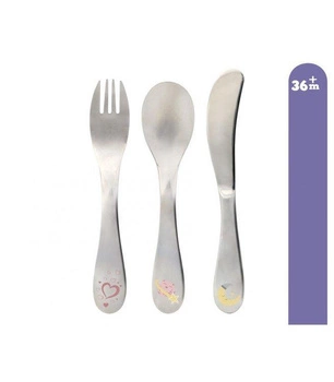 Zestaw sztućców ze stali nierdzewnej, 3 szt., różowe, Kiokids