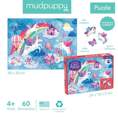 Mudpuppy Puzzle sensoryczne z elementami zapachowymi Sen jednorożca 60 elementów 4+