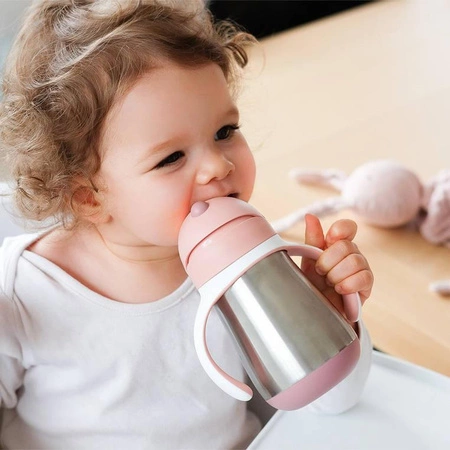 BEABA Bidon niekapek ze słomką termiczny 250 ml Old Pink