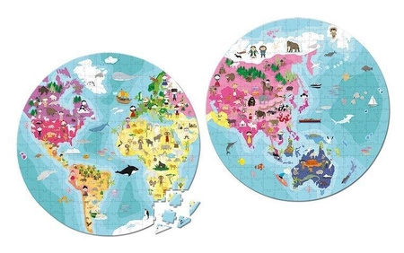 Puzzle w walizce dwustronne okrągłe Błękitna planeta 208 elementów 7+, Janod