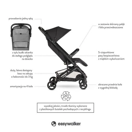 Easywalker Miley² Kompaktowy wózek spacerowy z torbą transportową Shadow Black