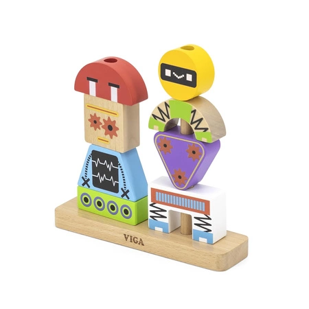 VIGA Układanka Piramidka Roboty + Wzory 8 el.