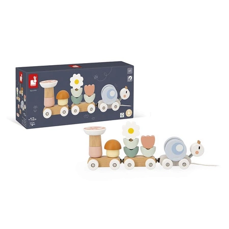 Janod Magnetyczny pociąg z klockami i grzechotką do ciągnięcia Ślimak Sweet Cocoon 12m+