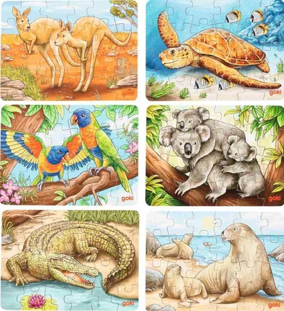 Mini-puzzle drewniane dla dzieci Australijskie zwierzęta 57431-Goki, zabawki edukacyjne