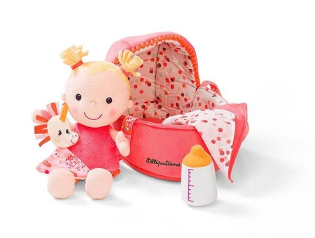 LILLIPUTIENS Lalka dzidziuś w gondoli z przytulanką i butelką mleka Louise 9 m+