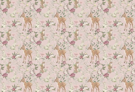 WOODLAND GIRLS PINK - Tapeta Dla Dziewczynek Z Leśnymi Zwierzątkam Malumi