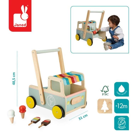 Drewniany pchacz Furgonetka z lodami 12m+, Janod