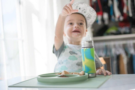 Termobutelka z ustnikiem niekapkiem 260 ml, niebieska swirl, Pura