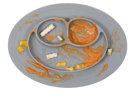 EZPZ Silikonowy talerzyk z podkładką mały 2w1 Mini Mat + pokrywka GRATIS szary