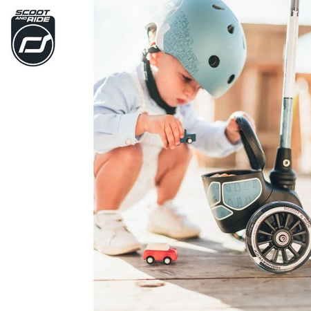 SCOOTANDRIDE Highwaykick 2 Lifestyle Hulajnoga trójkołowa balansowa ze schowkiem, świecącymi kółkami i odblaskową kierownicą 2+ Reflective Steel