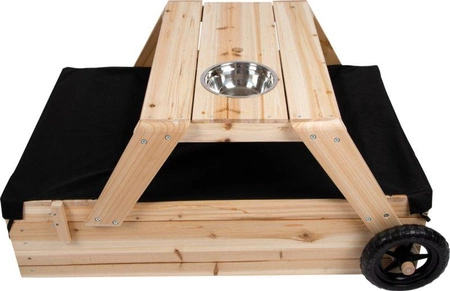 Drewniana piaskownica dla dzieci 3w1 stolik z ławką stół błotny Outdoor Small Foot 12411 zestaw mebli ogrodowych