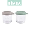 BEABA Zestaw pojemników słoiczków szklanych z zamknięciem 2 x 250 ml Sage green/Gazelle