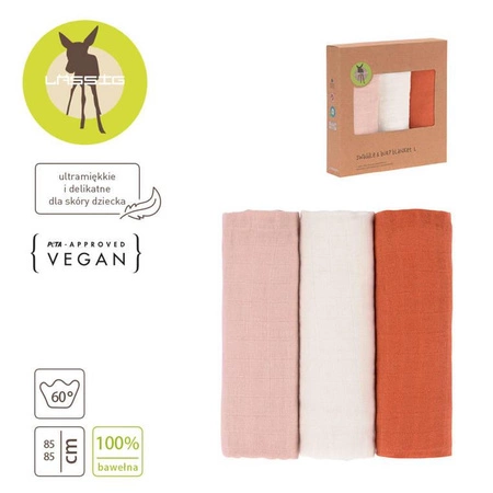 Lassig Muślinowy otulacz-kocyk 85x85cm Zestaw 3 szt. powder pink/milky/rust