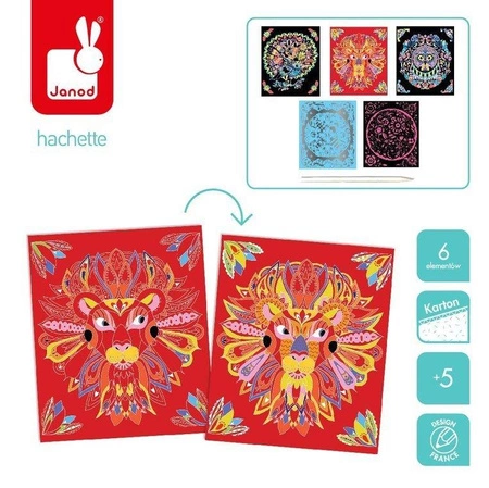 Zestaw kreatywny Do zdrapywania Zwierzęce mandale 7+, Janod