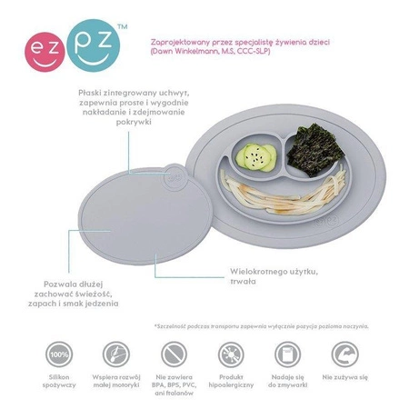 EZPZ Silikonowa pokrywka do małego talerzyka Mini Mat pastelowa szarość