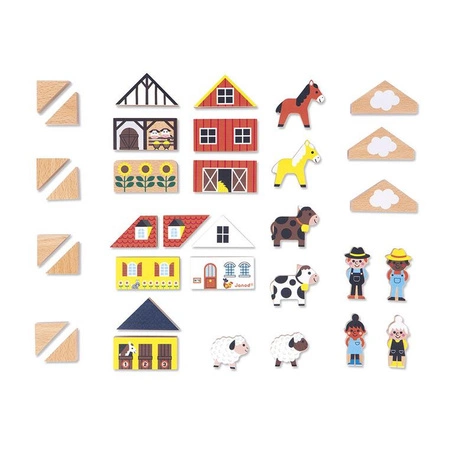 Janod Zestaw klocków i figurek 34 el. Wieś Cross Road 2+