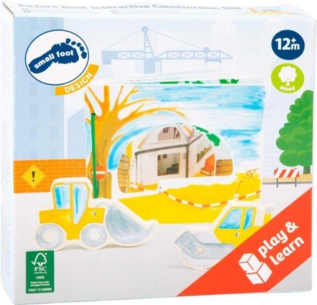 Drewniana książka dla dzieci z figurkami Na budowie 12039-Small Foot, zabawki edukacyjne