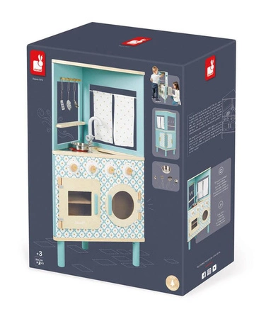 Trójstronna drewniana kuchnia narożna Trio z 5 akcesoriami 3+, Janod