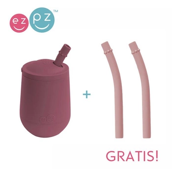 EZPZ Silikonowy kubeczek ze słomką Mini Cup + Straw Training System 120 ml Mauve + 2 słomki GRATIS pastelowy róż