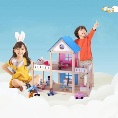 VIGA Drewniany domek dla lalek 4 figurki mebelki