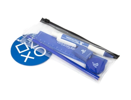 Zestaw przyborów Playstation:długopis,ołówek,linijka,temperówka,gumka