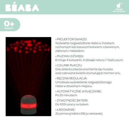 Beaba Projektor gwiazd z pozytywką i czujnikiem płaczu Pixie Sage green