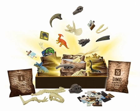 Pudełko 25 niespodzianek z dinozaurami BUKI