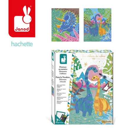 Zestaw kreatywny Malowanie po numerach Dinozaury 2 obrazy 7+, Janod