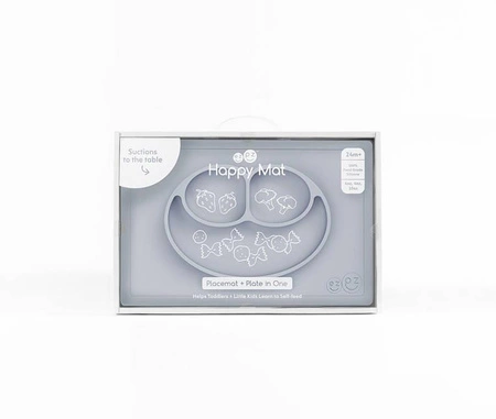 EZPZ Silikonowy talerzyk z podkładką 2w1 Happy Mat pastelowa szarość