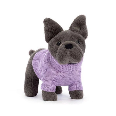 JellyCat - Piesek Buldog Francuski w Sweterku Fioletowym 19 cm