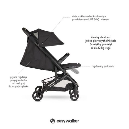 Easywalker Miley² Kompaktowy wózek spacerowy z torbą transportową Shadow Black