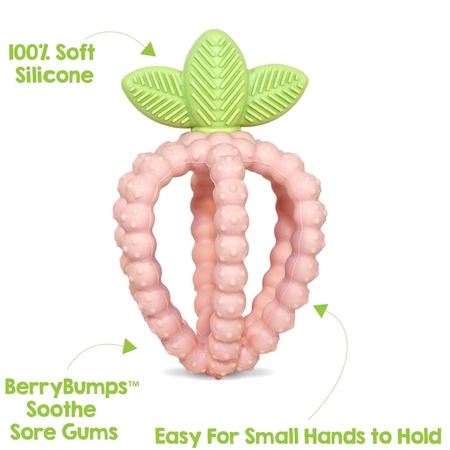 Gryzak silikonowy, Soczysta Malina z listkami, różowy, RaZbaby