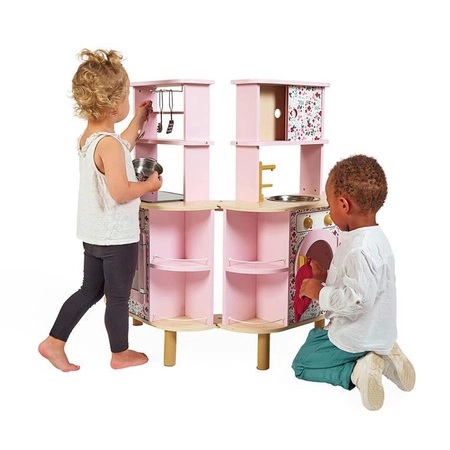 Dwustronna drewniana kuchnia Twist z 8 akcesoriami 3+, Janod