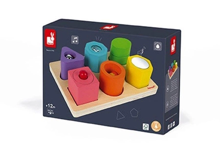 Układanka drewniana sensoryczna "Kształty i dźwięki", Janod